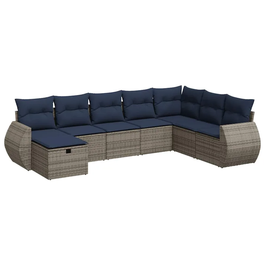 Salon de jardin 8 pcs avec coussins gris résine tressée - 2