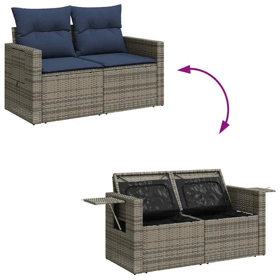 Salon de jardin avec coussins 7 pcs gris résine tressée - 10
