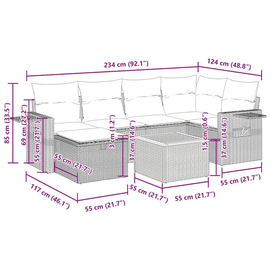 Salon de jardin avec coussins 7 pcs gris résine tressée - 16