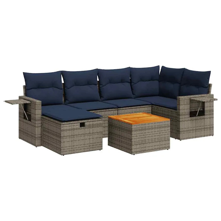 Salon de jardin avec coussins 7 pcs gris résine tressée - 2