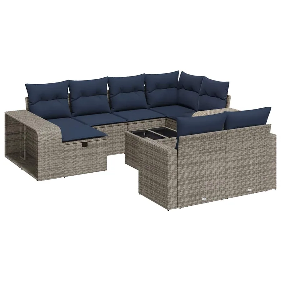 Salon de jardin 11 pcs avec coussins gris résine tressée - 2