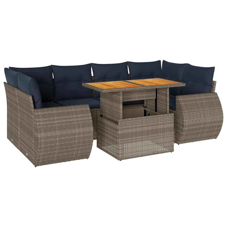 Salon de jardin avec coussins 7 pcs gris résine tressée - 2
