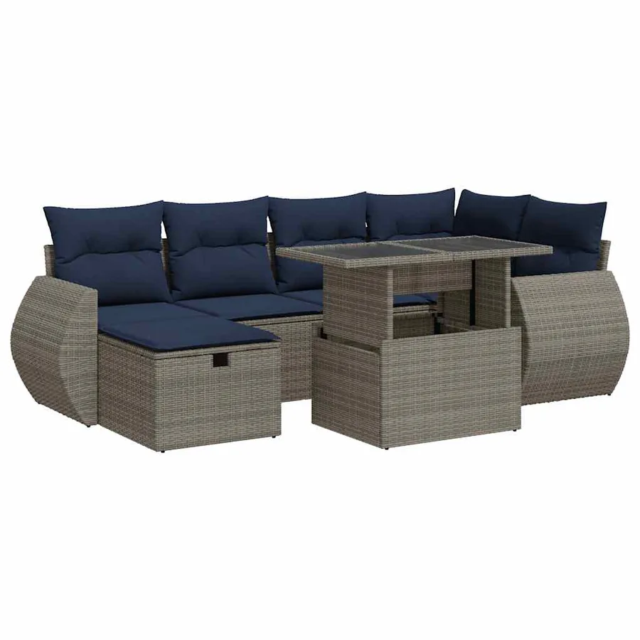Salon de jardin avec coussins 7pcs gris résine tressée acacia - 2