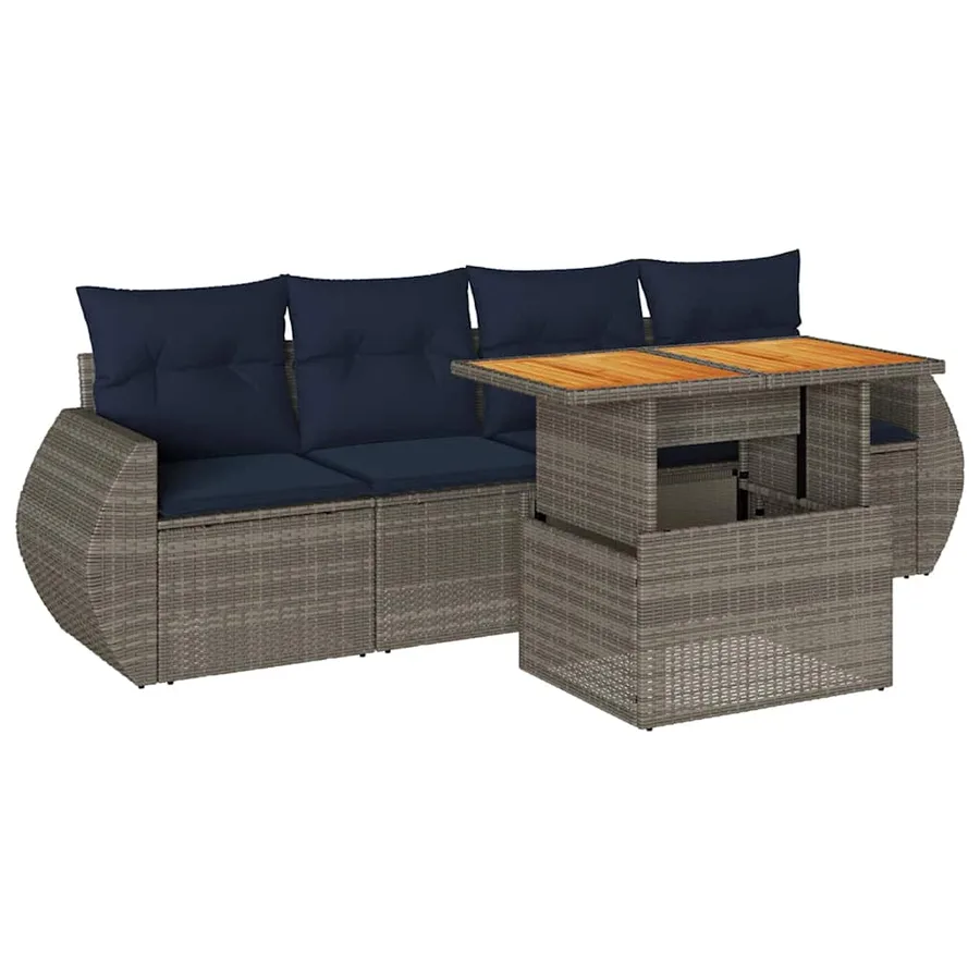 Salon de jardin 5 pcs avec coussins gris résine tressée - 2