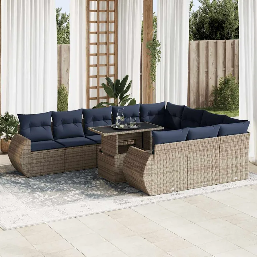 Ensemble de canapés de jardin 11 pcs et coussins rotin acacia