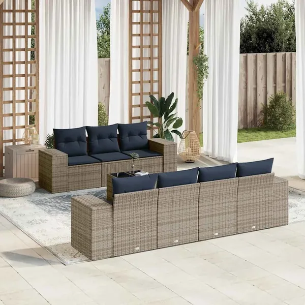 Ensemble de canapé de jardin 8 pcs avec coussins gris résine tressée