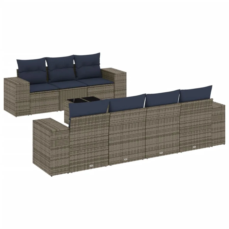 Ensemble de canapé de jardin 8 pcs avec coussins gris résine tressée - 2