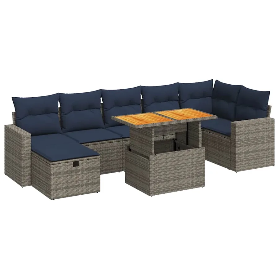 Salon de jardin 8pcs avec coussins marron résine tressée acacia - 2