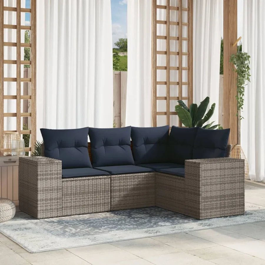 Ensemble de canapé de jardin 4 pcs avec coussins gris résine tressée