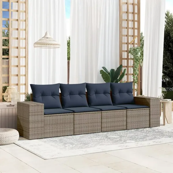 Ensemble de canapé de jardin 4 pcs avec coussins gris résine tressée