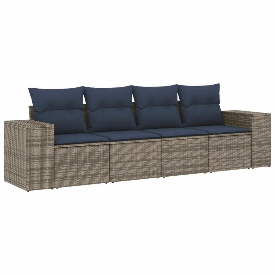 Ensemble de canapé de jardin 4 pcs avec coussins gris résine tressée - 2