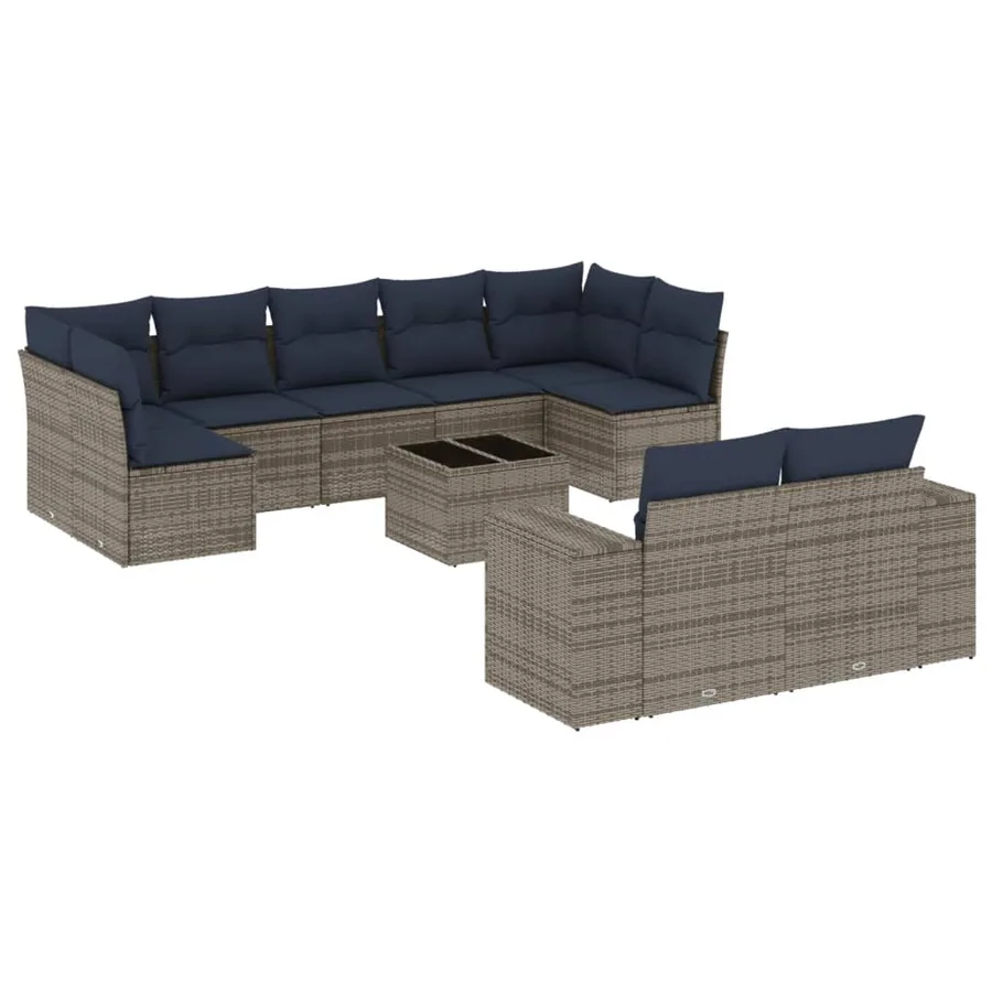 Ensemble de canapé de jardin 10 pcs avec coussins gris résine tressée - 2