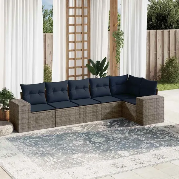 Ensemble de canapé de jardin 6 pcs avec coussins gris résine tressée