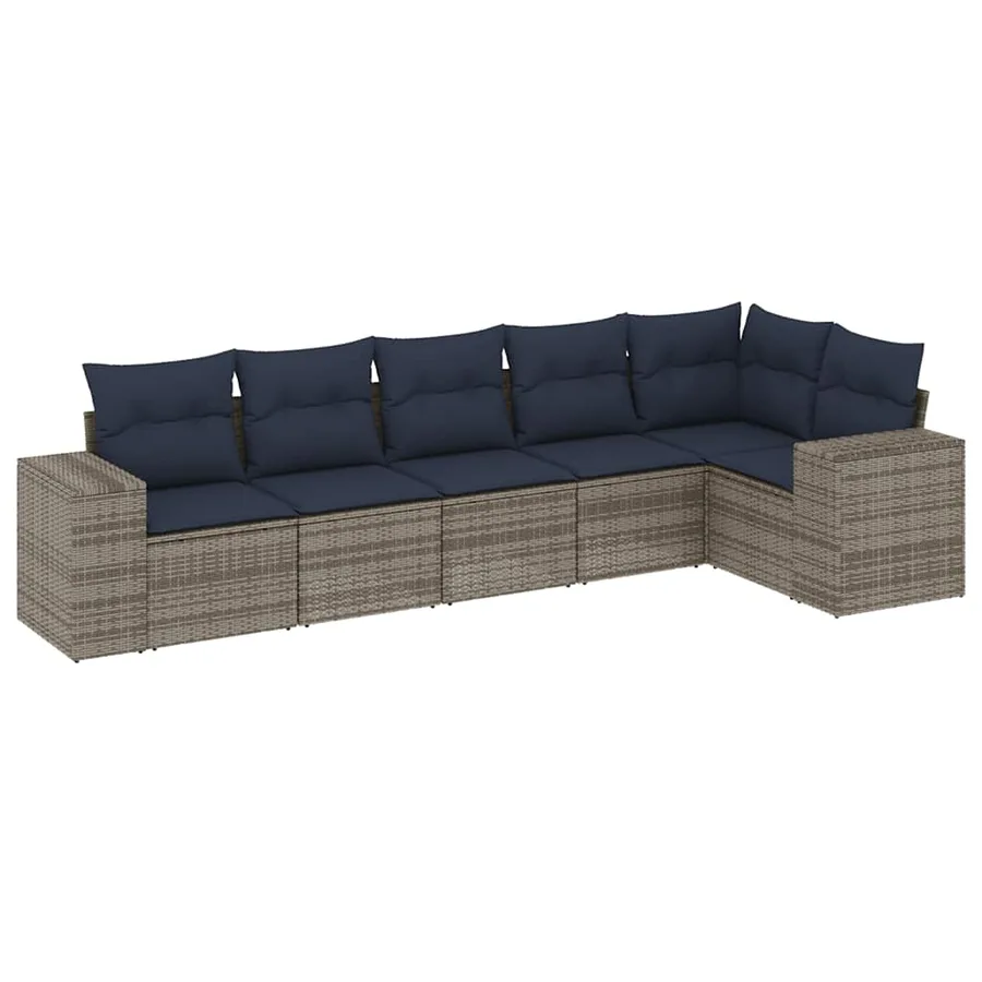 Ensemble de canapé de jardin 6 pcs avec coussins gris résine tressée - 2