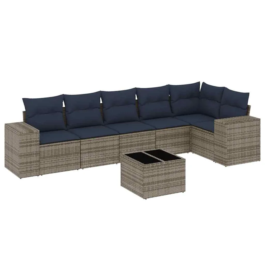 Ensemble de canapé de jardin 7 pcs avec coussins gris résine tressée - 2
