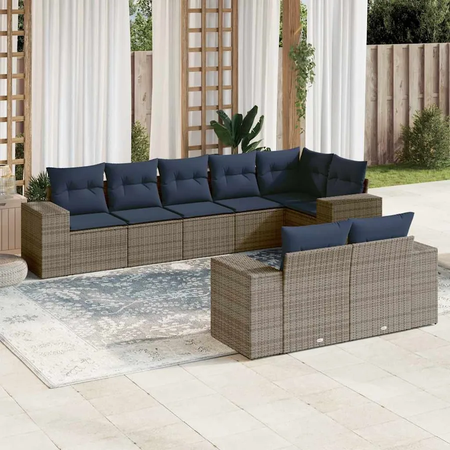 Ensemble de canapé de jardin 8 pcs avec coussins gris résine tressée