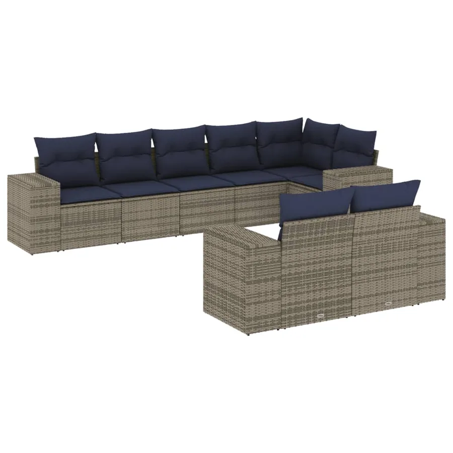 Ensemble de canapé de jardin 8 pcs avec coussins gris résine tressée - 2