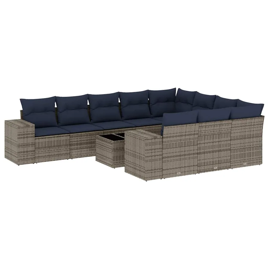 Ensemble de canapé de jardin 11 pcs avec coussins gris résine tressée - 2