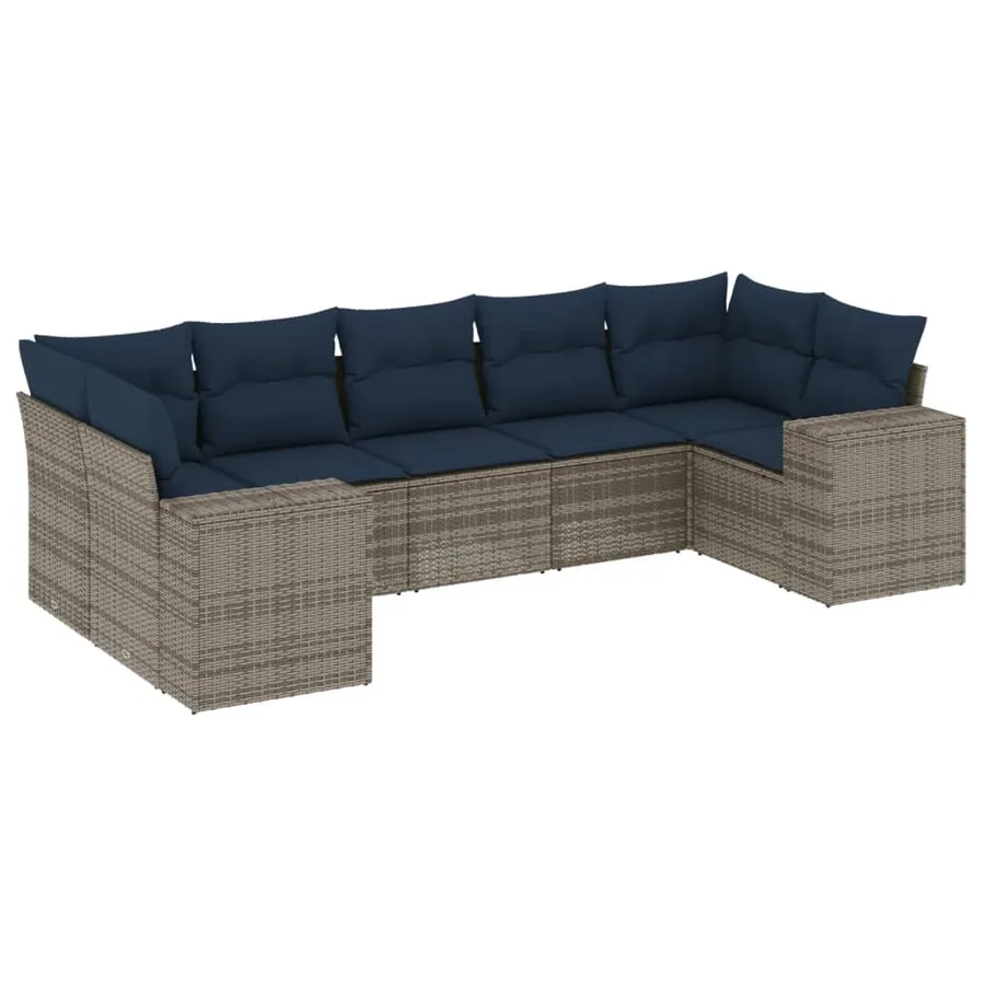 Ensemble de canapé de jardin 7 pcs avec coussins gris résine tressée - 2