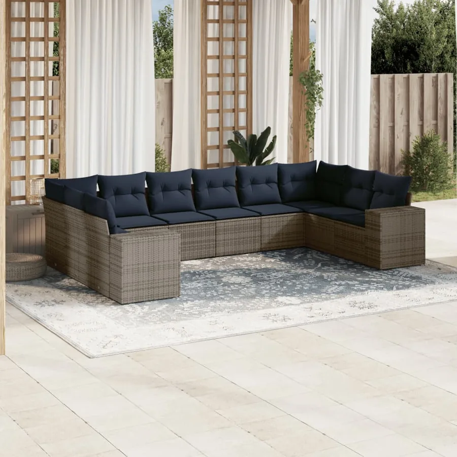 Ensemble de canapé de jardin 10 pcs avec coussins gris résine tressée