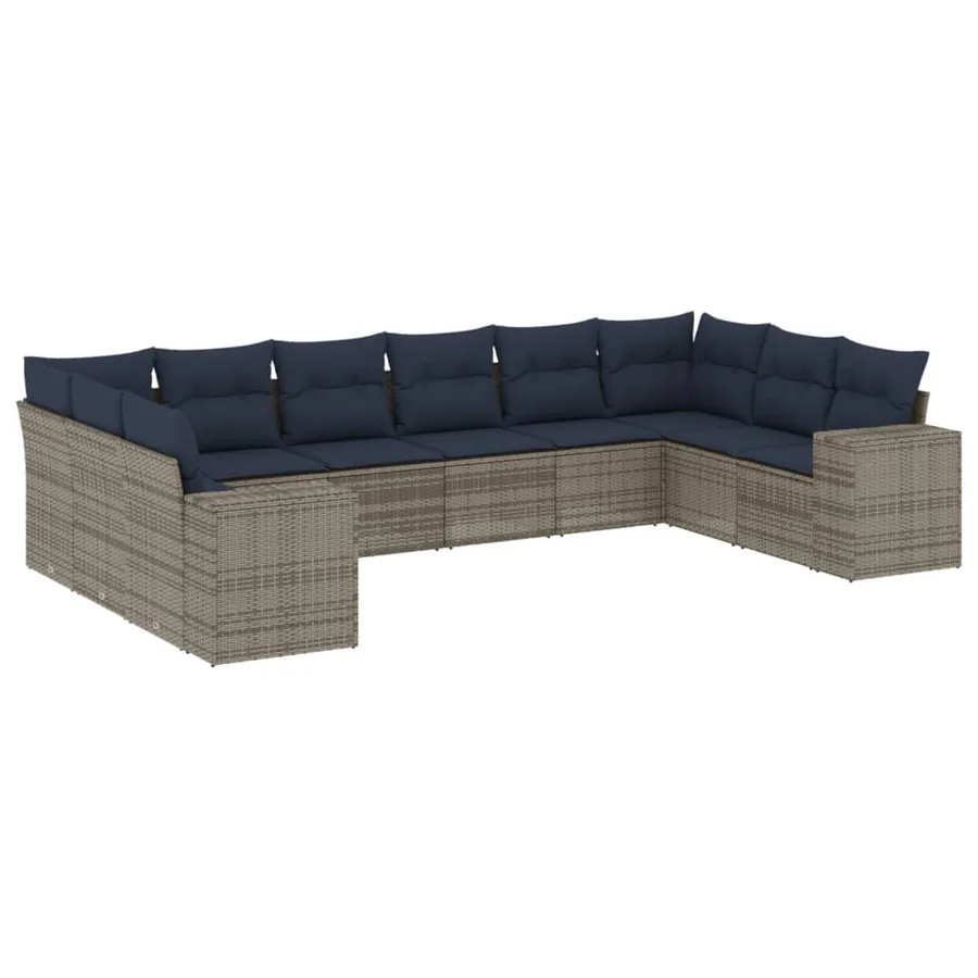 Ensemble de canapé de jardin 10 pcs avec coussins gris résine tressée - 2