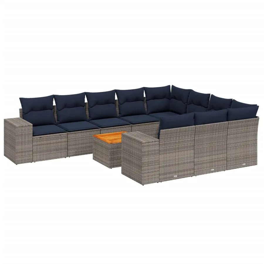 Ensemble de canapé de jardin 11 pcs avec coussins gris résine tressée - 2