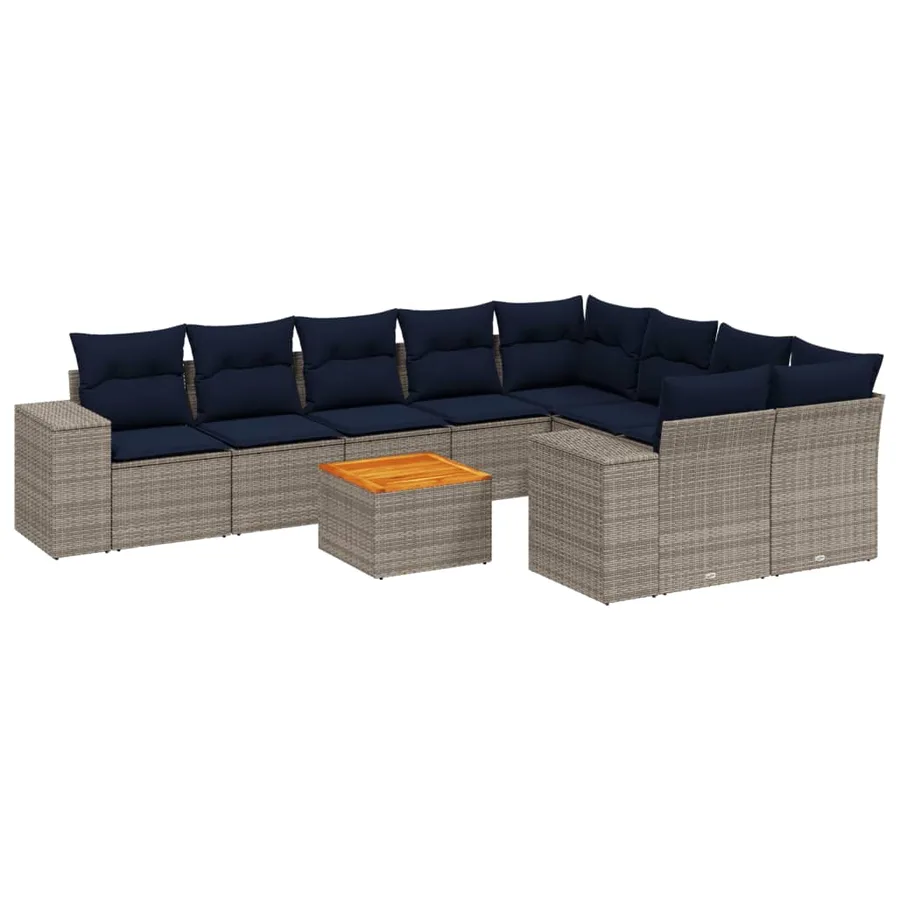 Ensemble de canapé de jardin 10 pcs avec coussins gris résine tressée - 2
