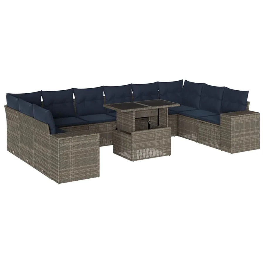 Ensemble de canapé de jardin 11 pcs avec coussins gris résine tressée - 2