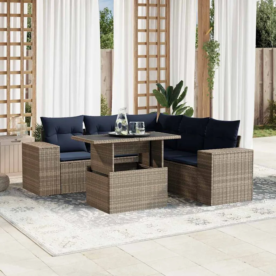 Ensemble de canapé de jardin 6 pcs avec coussins gris résine tressée