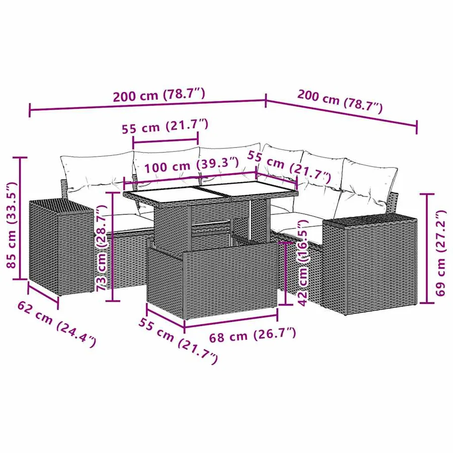 Ensemble de canapé de jardin 6 pcs avec coussins gris résine tressée - 10