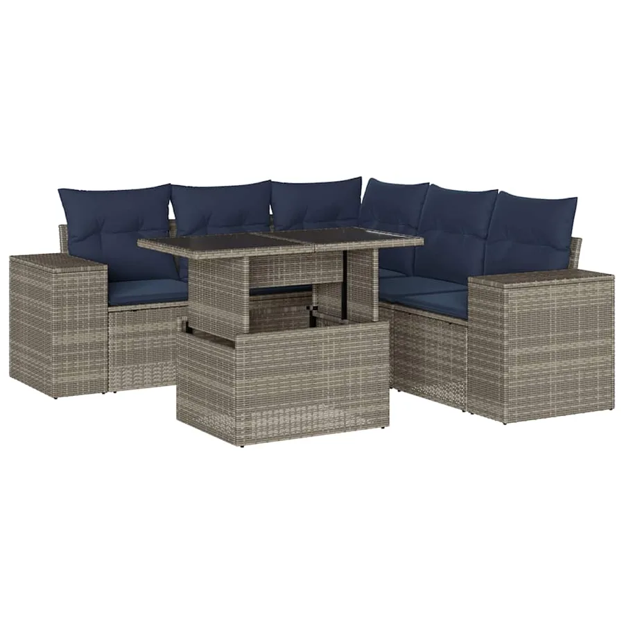 Ensemble de canapé de jardin 6 pcs avec coussins gris résine tressée - 2