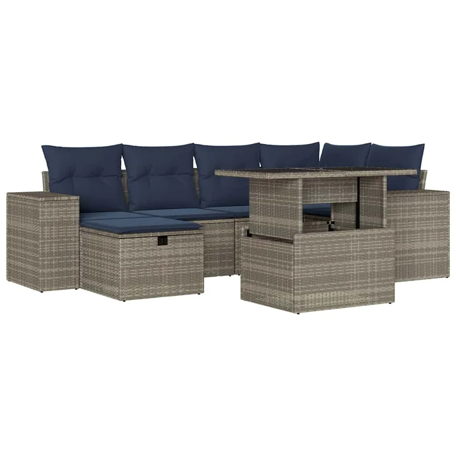 Ensemble de canapé de jardin 7 pcs avec coussins gris résine tressée - 2