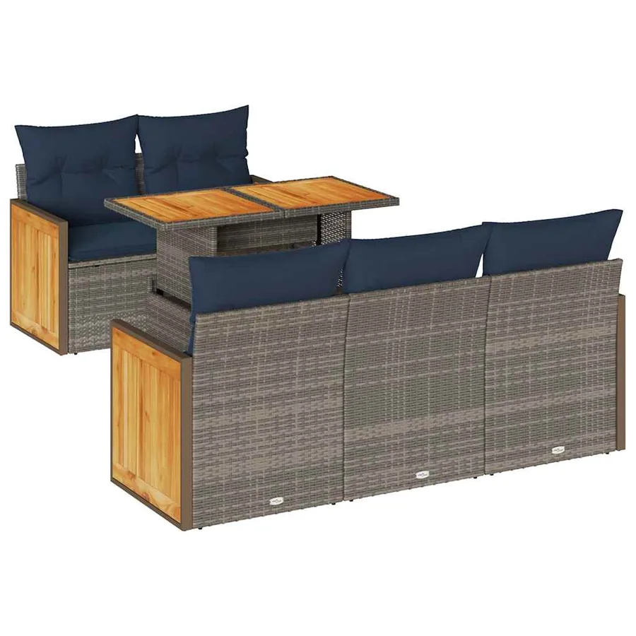 Salon de jardin avec coussins 6 pcs gris résine tressée acacia - 2