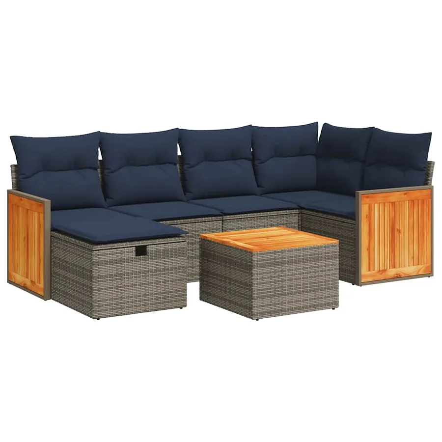 Salon de jardin avec coussins 7 pcs gris résine tressée - 2