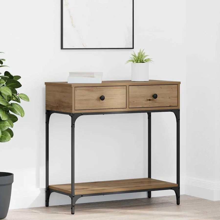 Table console chêne artisanal 75 x 34,5 x 75 cm