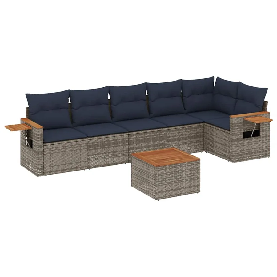 Salon de jardin 7 pcs avec coussins gris résine tressée - 2