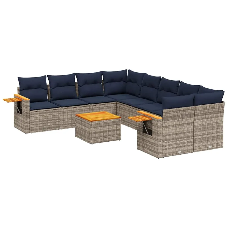Salon de jardin 9 pcs avec coussins gris résine tressée - 2