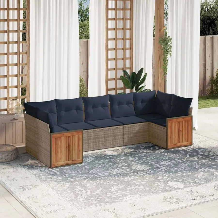 Ensemble de canapé de jardin 7 pcs avec coussins gris résine tressée