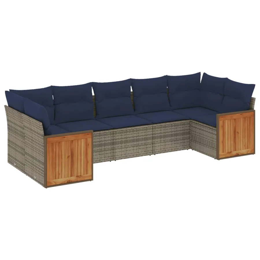 Ensemble de canapé de jardin 7 pcs avec coussins gris résine tressée - 2