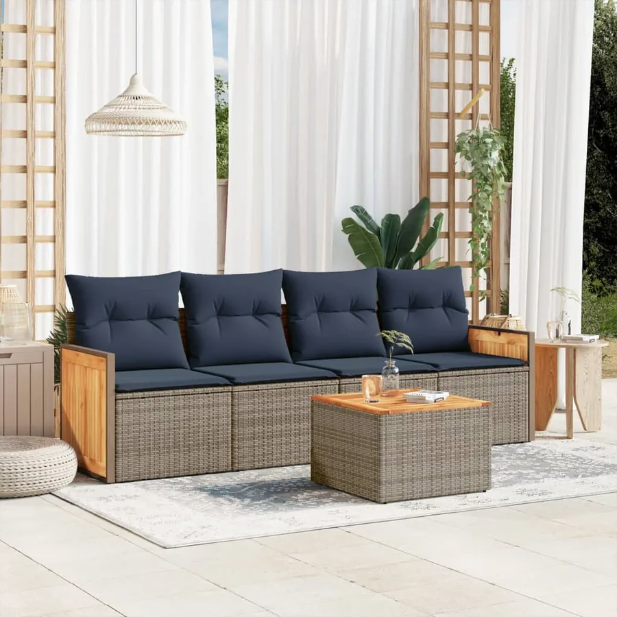 Ensemble de canapé de jardin 5 pcs avec coussins gris résine tressée