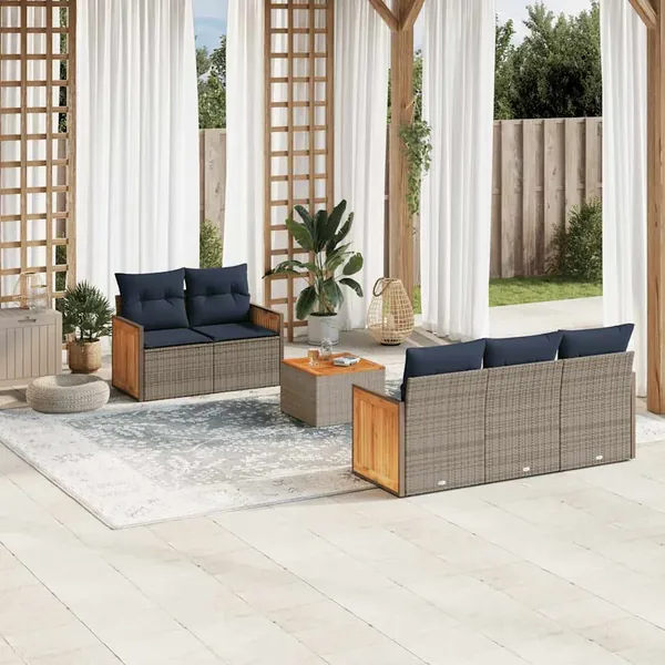 Ensemble de canapé de jardin 6 pcs avec coussins gris résine tressée