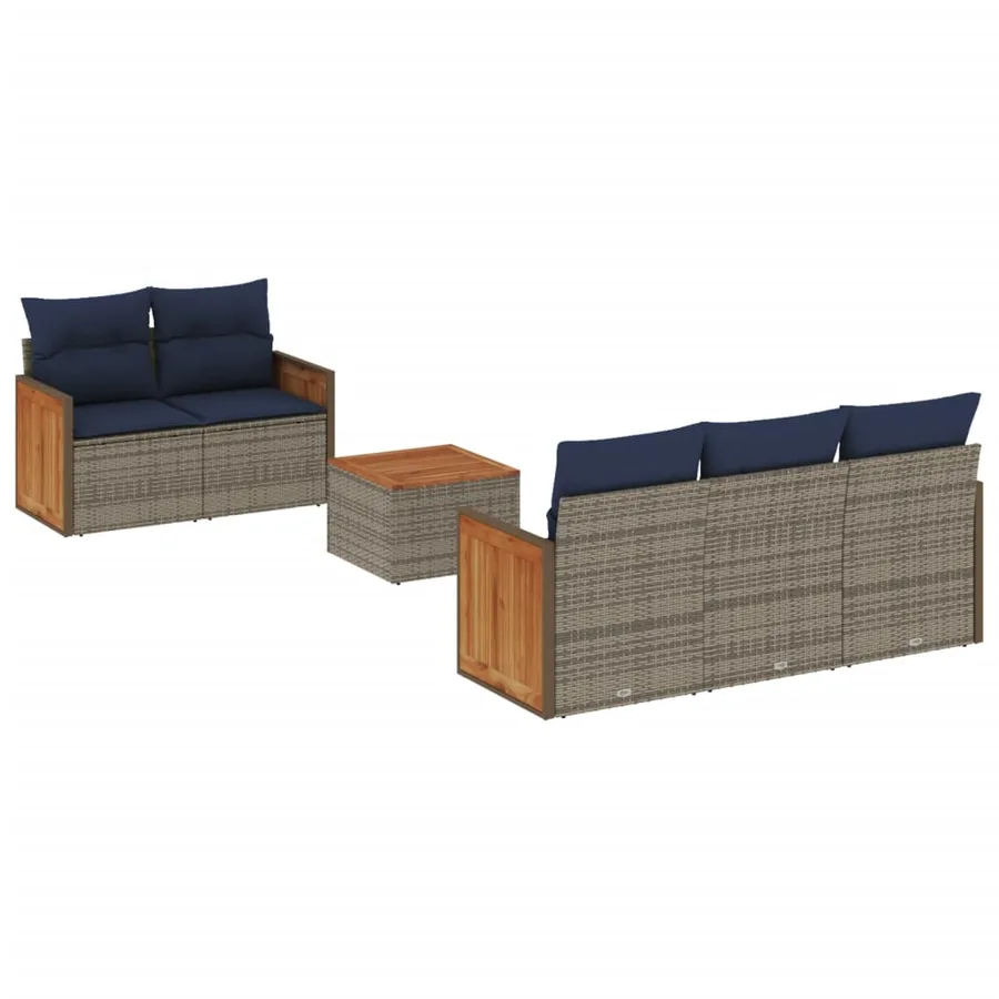 Ensemble de canapé de jardin 6 pcs avec coussins gris résine tressée - 2
