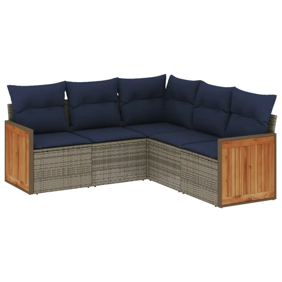 Ensemble de canapé de jardin 5 pcs avec coussins gris résine tressée - 2