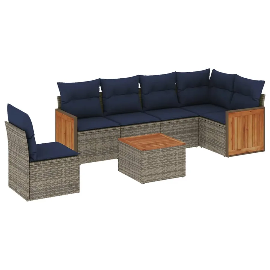 Ensemble de canapé de jardin 7 pcs avec coussins gris résine tressée - 2