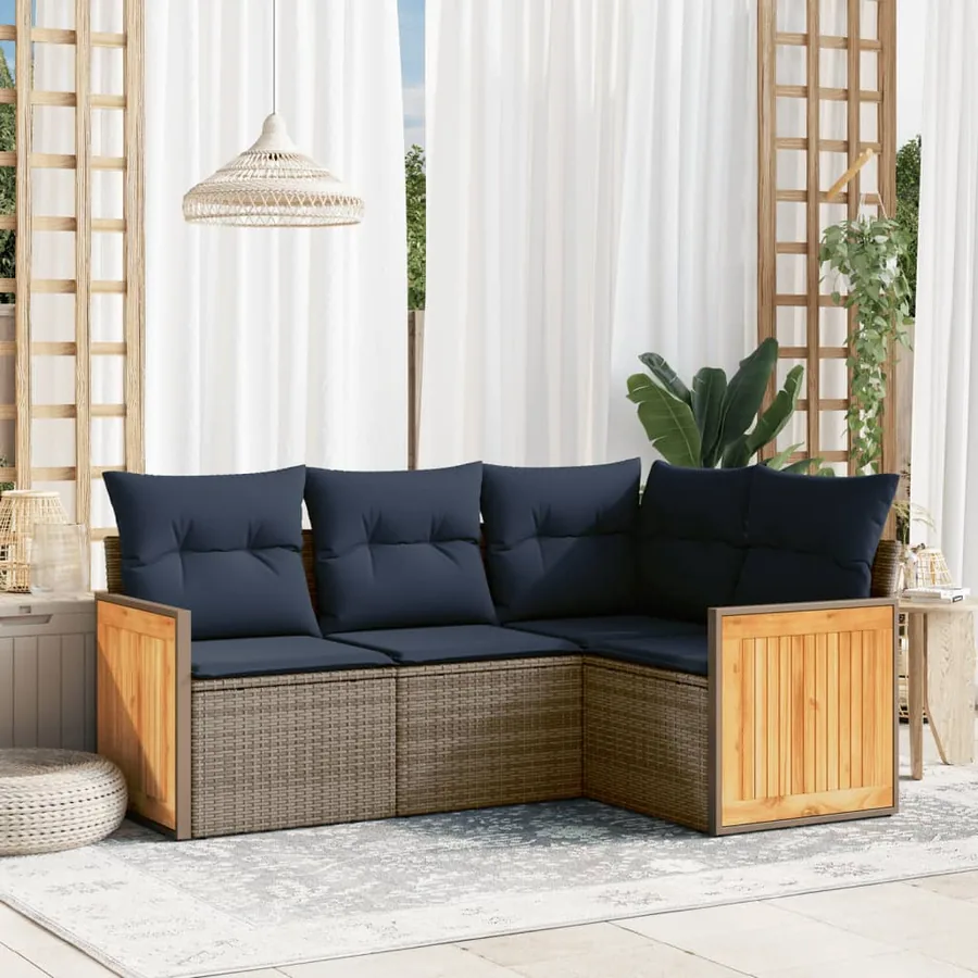 Ensemble de canapé de jardin 4 pcs avec coussins gris résine tressée