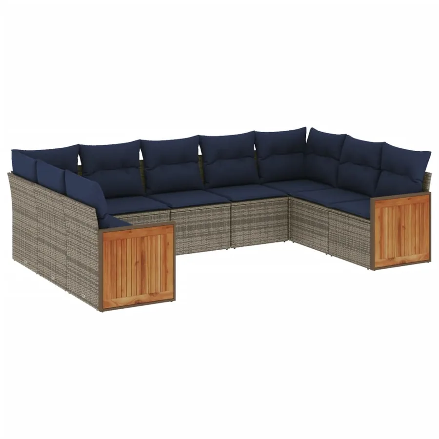 Ensemble de canapé de jardin 9 pcs avec coussins gris résine tressée - 2