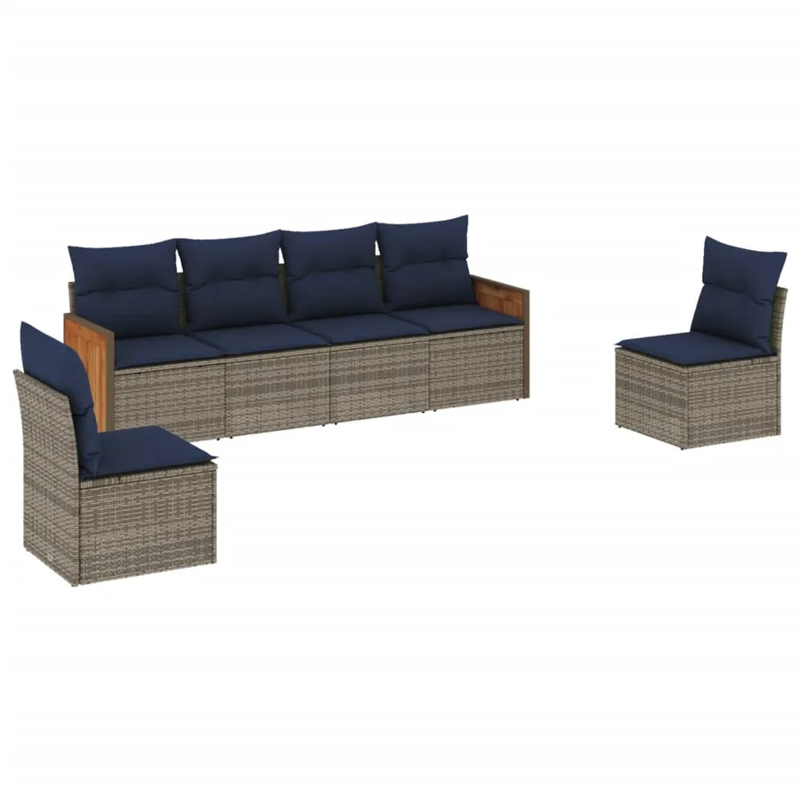 Ensemble de canapé de jardin 6 pcs avec coussins gris résine tressée - 2