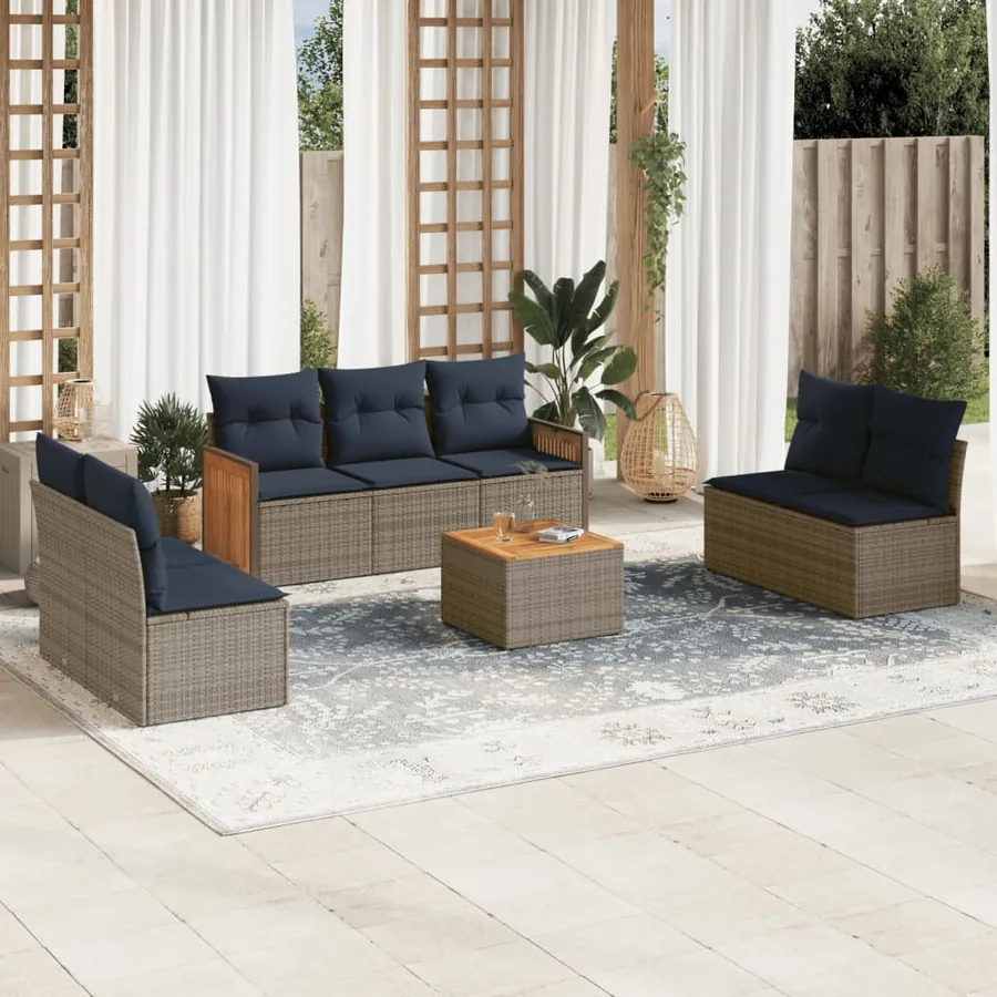 Ensemble de canapé de jardin 8 pcs avec coussins gris résine tressée