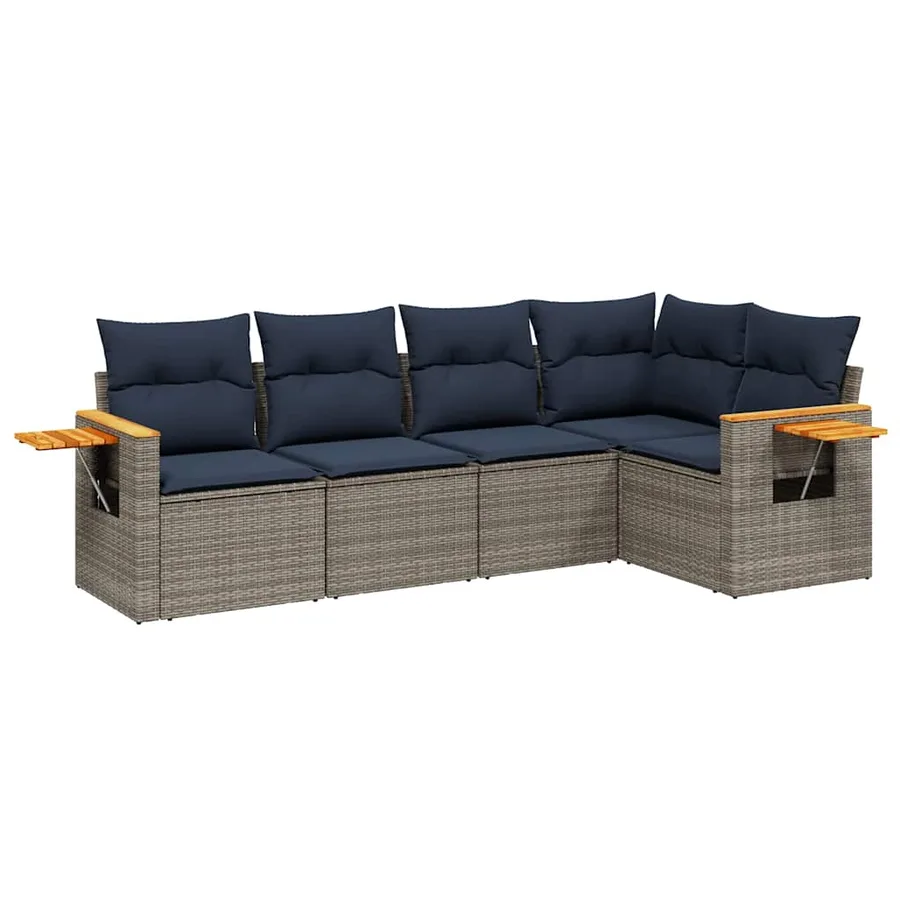 Salon de jardin 5 pcs avec coussins gris résine tressée - 2