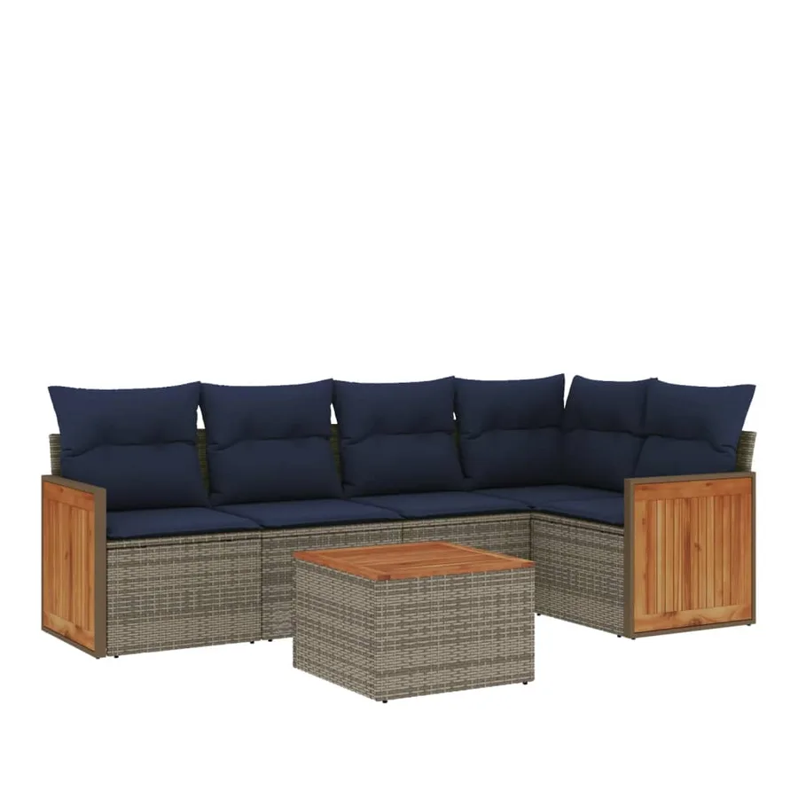 Ensemble de canapé de jardin 6 pcs avec coussins gris résine tressée - 2